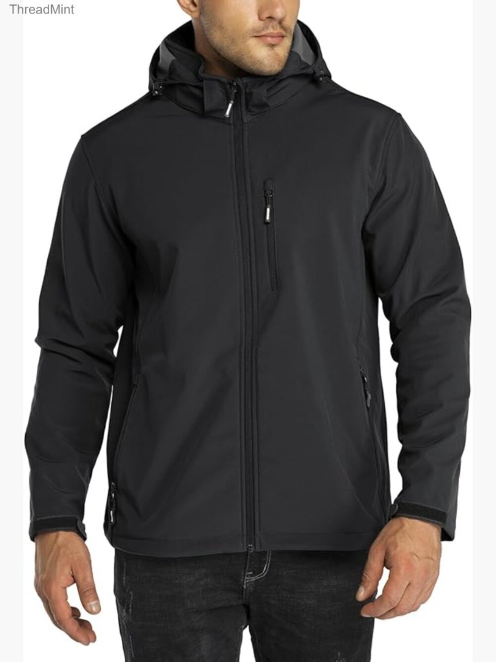 Men's Lightweight Softshell Jacket Fleece Lined Hooded Water Resistant Winter
